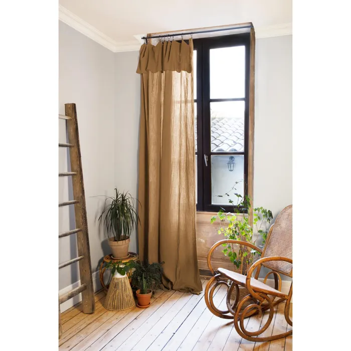 Rideau ajustable + 8 anneaux pince Gaze de coton 140 x 300 cm Camel Gaïa