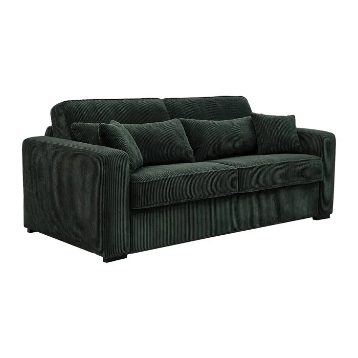 Canapé 4 places convertible express en velours côtelé vert - Couchage 160 cm - Matelas 16 cm - MONDOVI