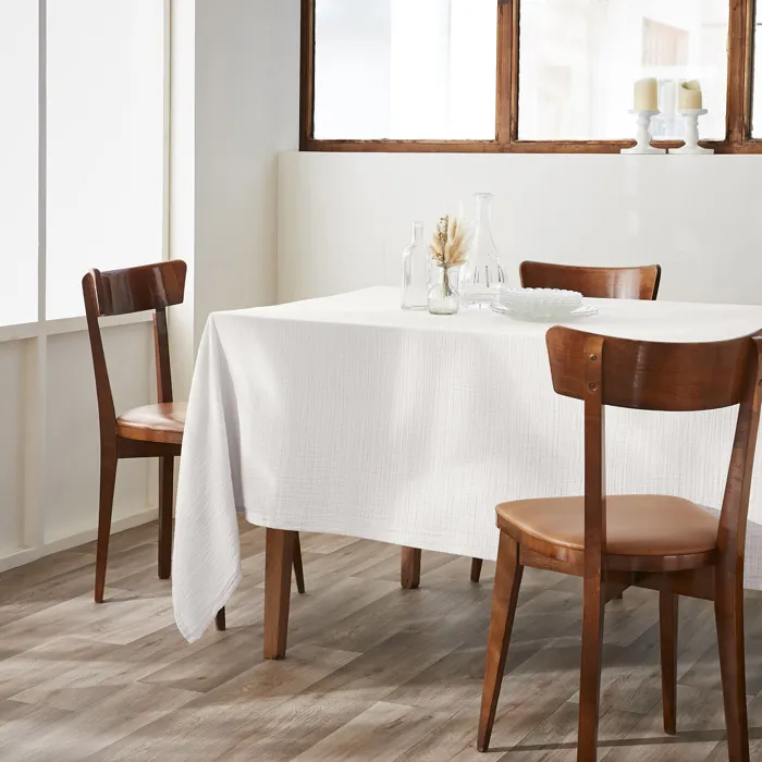 Nappe rectangulaire 150 x 350 cm Double gaze de coton Gaïa Blanc