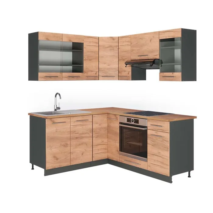 Vicco Cuisine en angle Chêne de force doré/Anthracite 190 x 160 cm, PT Chêne