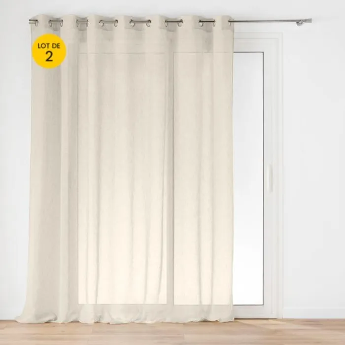 Lot de 2 Voilages à Œillets Carlin Beige 240 x 240 cm Grande largeur