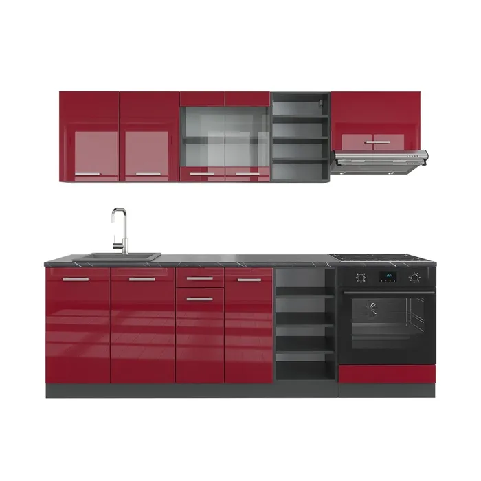 Vicco Cuisine Rouge brillant/Anthracite 240cm, PT Anthracite