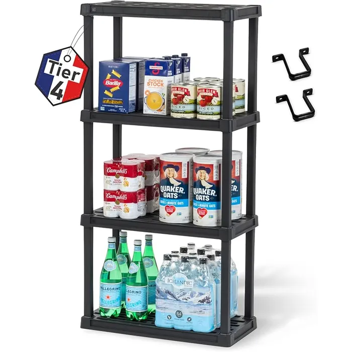 Iris Ohyama, Etagere Plastique Rangement, Résistante, Noir, Charge de 25 kg par Niveau, Facile à Assembler, Etagere Garage, PRS-M4
