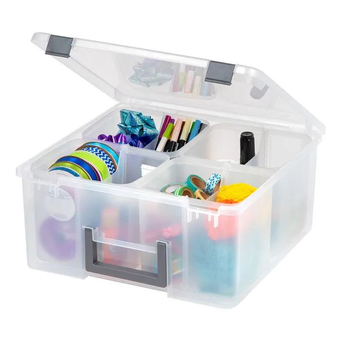 Iris Ohyama, Boîte de Rangement Loisirs plastique, 25L, 4 compartiments, Transparent DCB-4