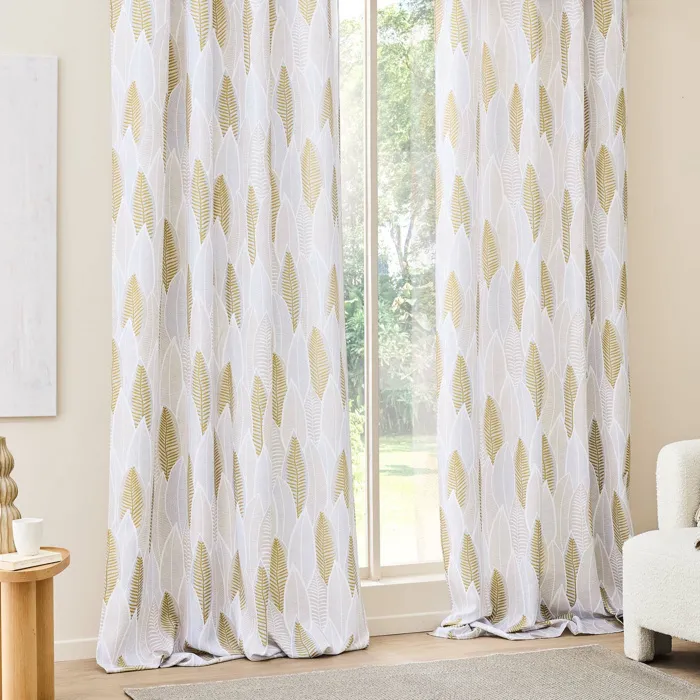 Lot de 2 Rideaux à œillets 140 x 260 cm Polyester imprimé Motif Feuilles KIM