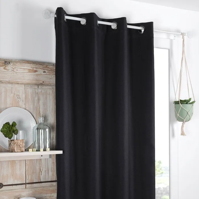 Rideau occultant et isolant doublé de polaire Noir 140x260 cm
