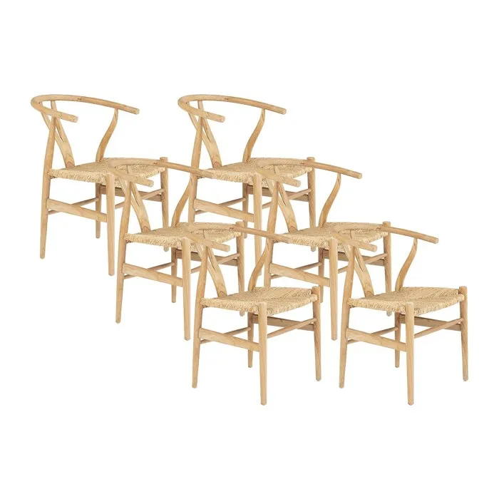 Lot de 6 chaises en teck et paille - Naturel - POGIANA