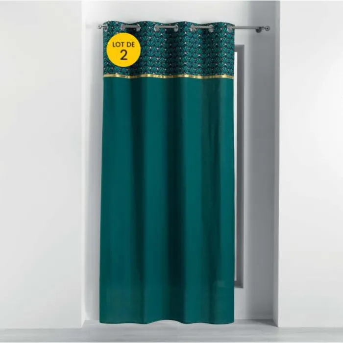 Lot de 2 rideaux à œillets 140 x 240 cm tamisant 100% coton Artchic bleu