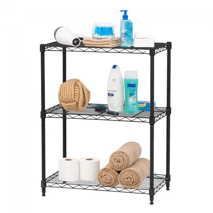 Iris Ohyama, Etagère métallique rangement, 3 étages, charge 270kg, NS3, Noir, L60.9 x P35.6 x H76.2