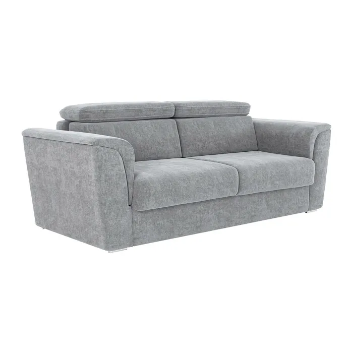 Canapé 4 places convertible express en tissu texturé gris - Couchage à lattes larges 160 cm - Matelas 22 cm avec mémoire de forme