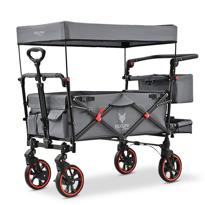 Chariot Pliable Confort Gris Avec Toit Uv Et Roues À Suspension Fuxlife Fx-ct850