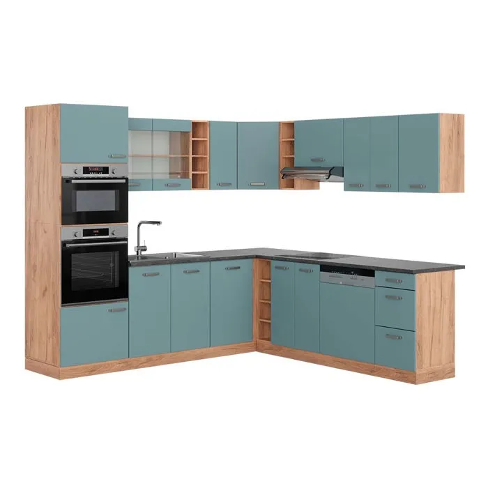 Vicco Cuisine en angle Bleu-gris/Chêne de force doré 247 x 237 cm, PT Anthracite