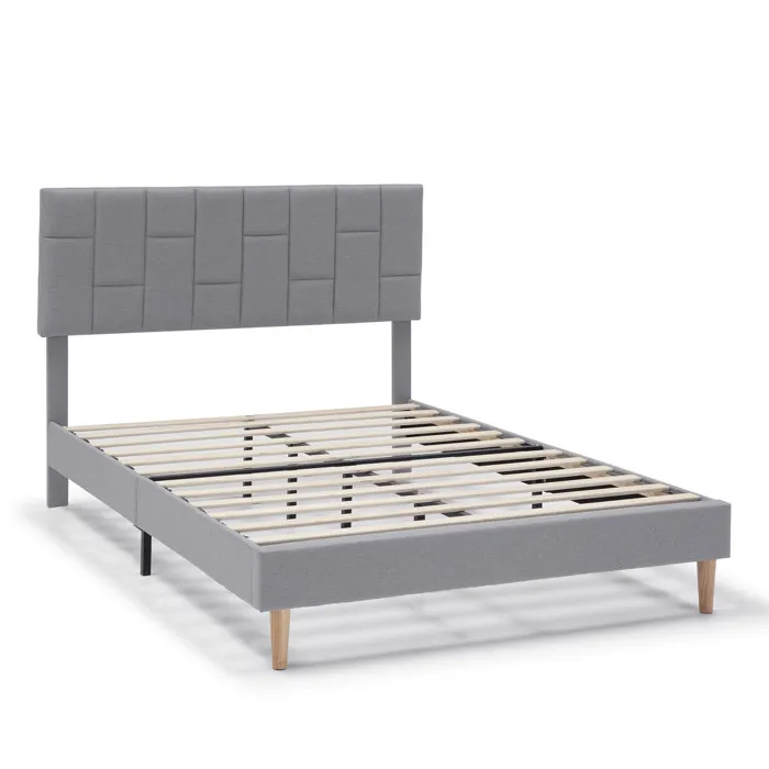 Cadre De Lit Plateforme Sorni Capitonné 30 Cm, 140x190 Cm, Gris Clair