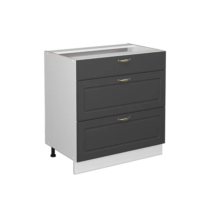 Vicco Meuble cuisine Anthracite-or 80cm avec 3 tiroirs, sans PT