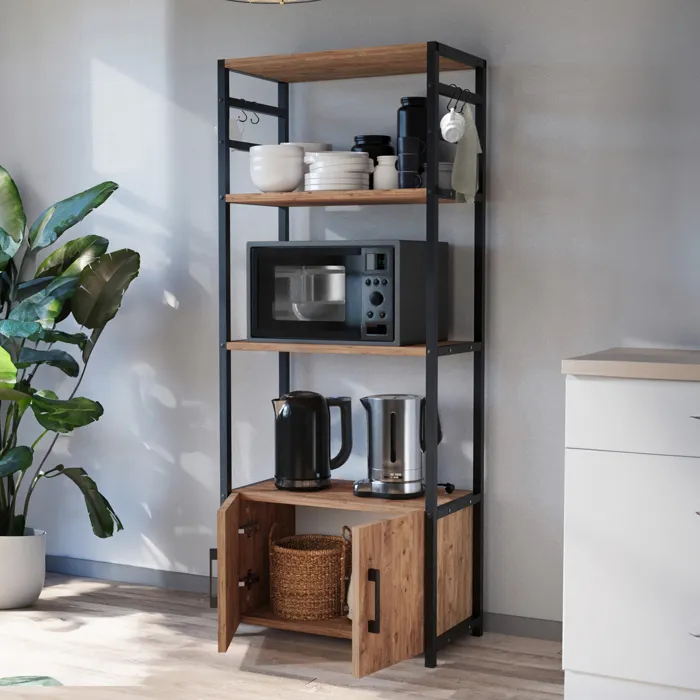 Étagère de cuisine Arhuni 139 x 56 x 30 cm noir effet chêne en.casa
