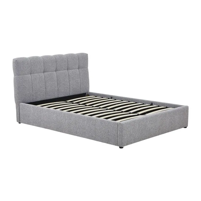 Lit coffre 140 x 190 cm - Tissu bouclette - Gris - MAZIRI