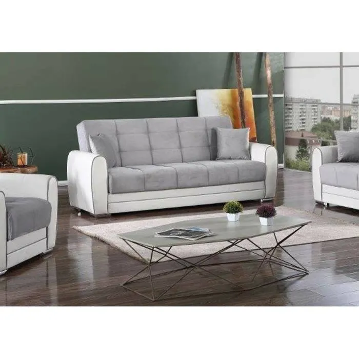 Canapé,effet Bois,blanc Gris,220x84h91 Cm