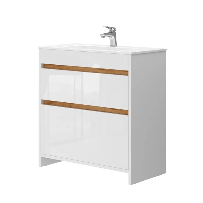Vicco Meubles bain Blanc Haute brillance/Chêne doré 2 pièces