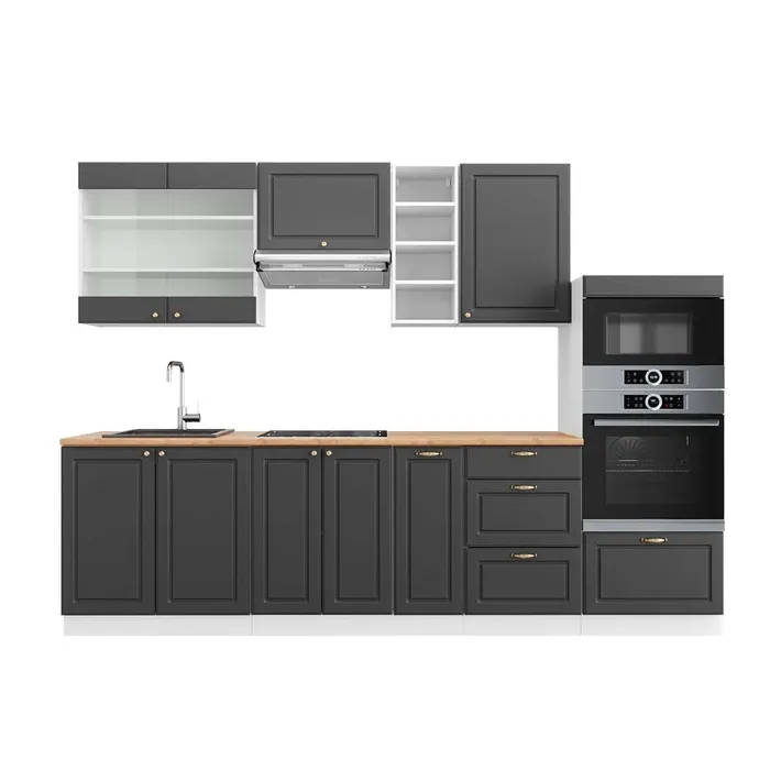 Vicco Cuisine Anthracite-or/blanc 280cm, PT Chêne