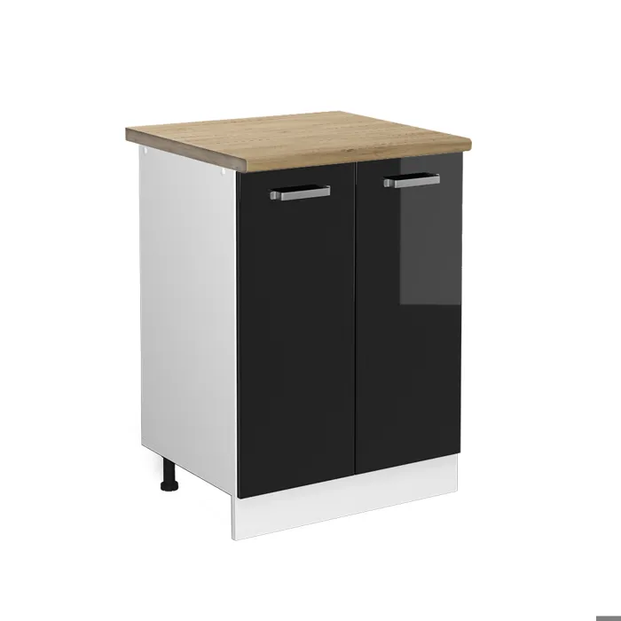 Vicco Meuble bas de cuisine Noir Haute brillance/Blanc 60cm plan de travail Chêne doré