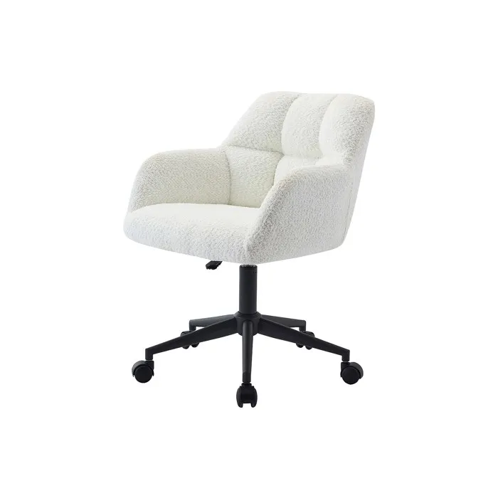 Chaise de bureau - Tissu bouclette - Blanc et noir - Hauteur réglable - PEGA