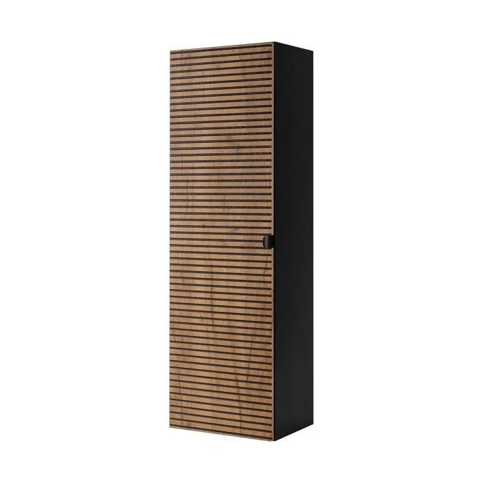 Meuble colonne suspendu de salle de bain AURA LOFT noir et chêne 35/136 cm