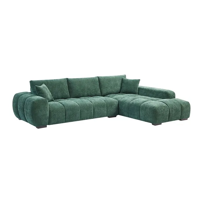 Canapé d'angle droit en tissu texturé vert BERENIA