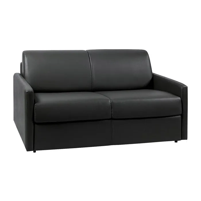 Canapé 2 places convertible express en simili noir avec assise mémoire de forme - Couchage 120 cm - Matelas 18 cm CALIFE