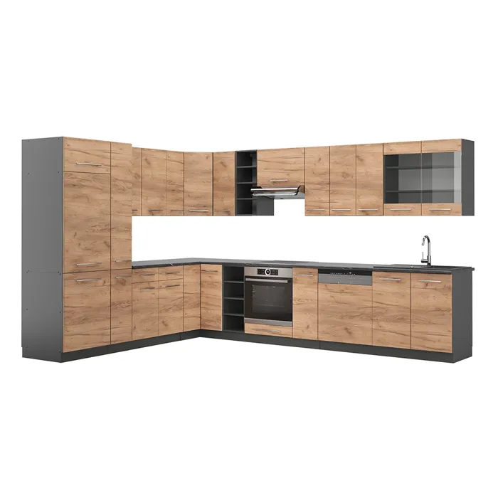 Vicco Cuisine en angle Chêne de force doré/Anthracite 347 x 257 cm sans PT