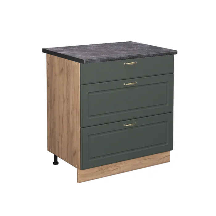 Vicco Meuble cuisine Vert Or Campagne 80cm avec 3 tiroirs, PT Anthracite