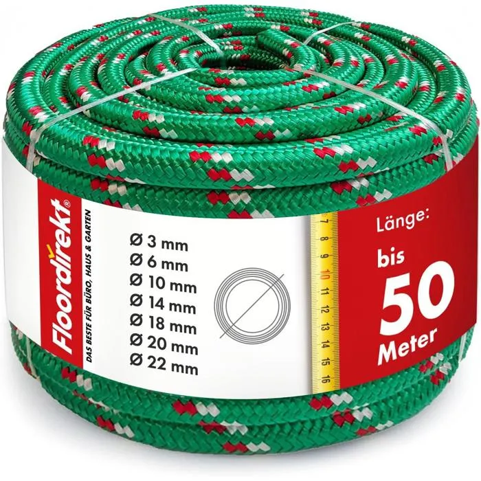 Corde structure tressée, résistance à la traction K2 Vert-Rouge Diamètre: 14 mm Longueur: 10 m
