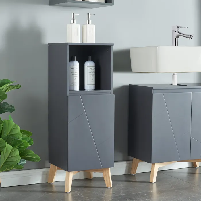 Armoire de salle de bain Overath 86 x 30 x 30 cm gris effet bois en.casa