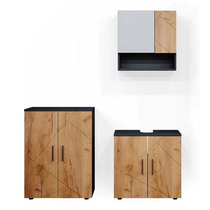 Vicco Meubles bain Chêne doré/Anthracite 3 pièces