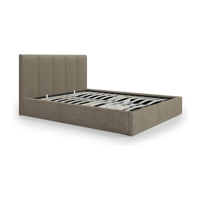Lit coffre 160 x 200 cm avec tête de lit coutures verticales - Tissu - Taupe - KILACLO