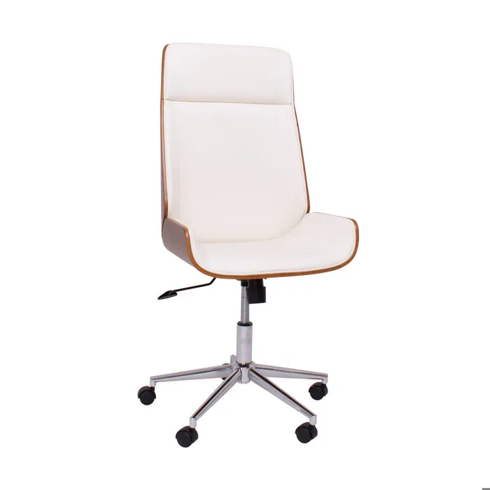 Svezia - Fauteuil De Bureau 54x109/119x42 Cm En Contreplaqué Et Simili Cuir Blanc