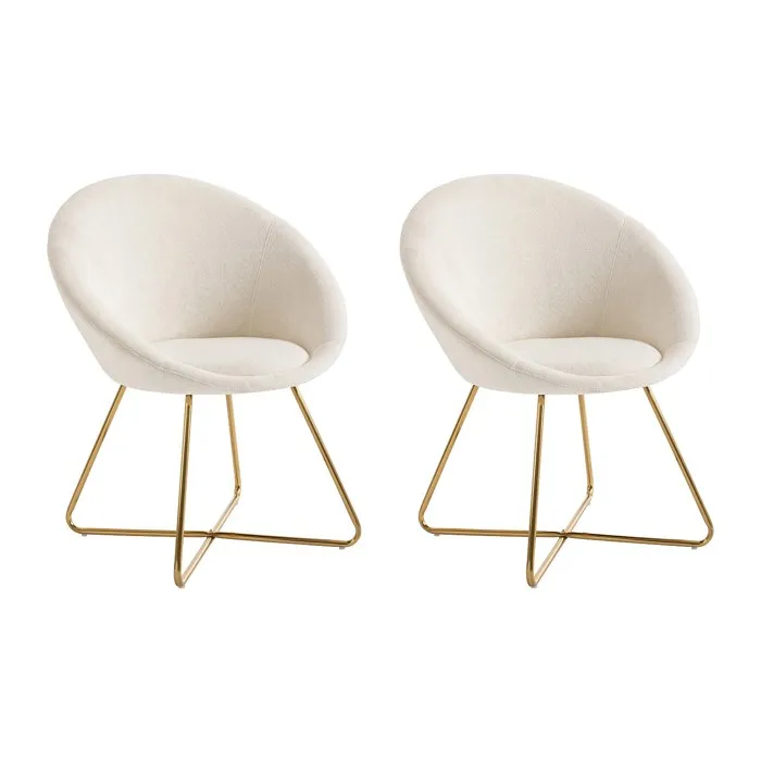 Lot de 2 chaises en tissu bouclette et métal doré - Blanc - BURBAN