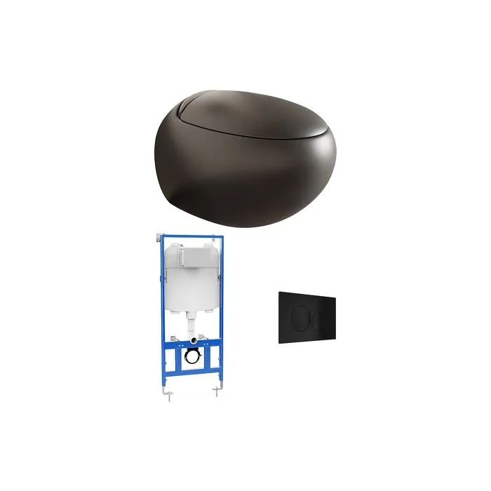 Pack WC suspendu en céramique noir mat avec bâti-support et plaque de déclenchement - HURO II