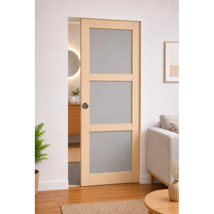 Porte Coulissante Ayous 3 Panneaux Gris Clair H204 X L83 Cm,galandage Gd Menuiseries
