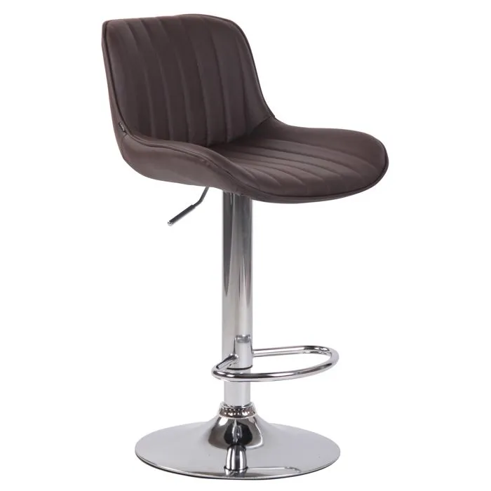 Tabouret De Bar Chaise Haute X1 En Pvc Marron Coutures Verticales Support En Métal 10_0005093
