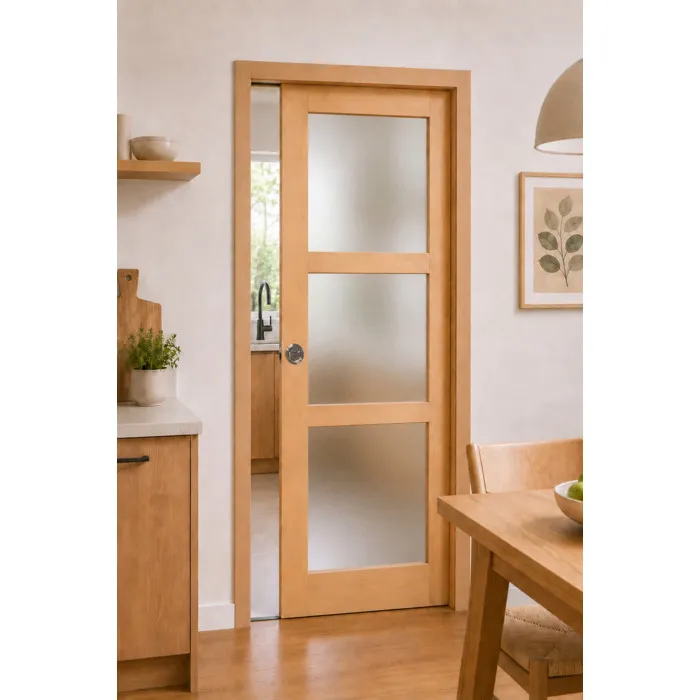Porte Coulissante Bois Ayous Vitrée H204 X L83 Cm, Galandage, Kit Finition Gd Menuiseries