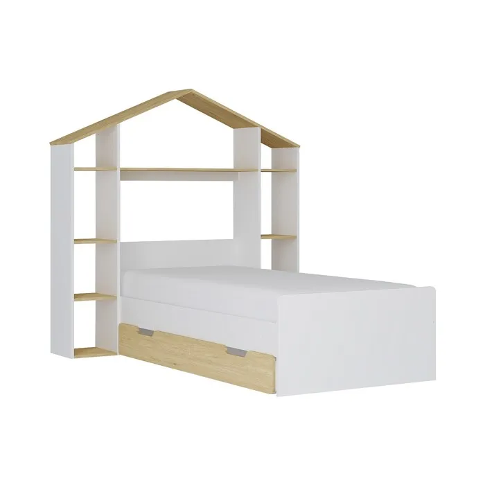 Lit cabane 90 x 190 cm - Coloris: Blanc et naturel - JERACO