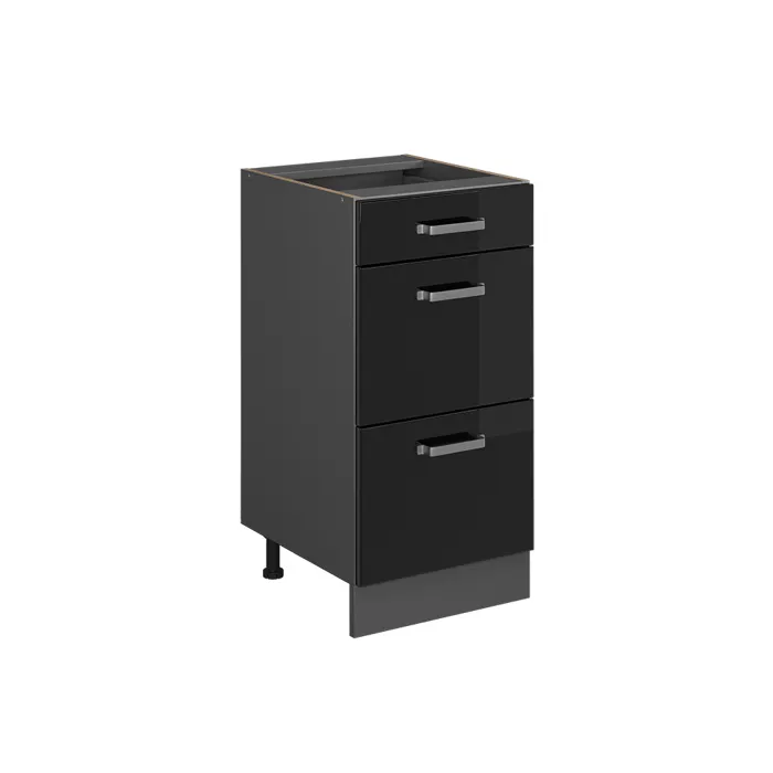 Vicco Meuble cuisine Noir Haute brillance 40cm avec tiroirs, sans PT