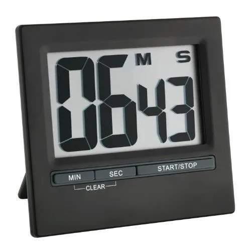 Minuteur électronique noir avec grand écran, mémoire et façade en aluminium brossé