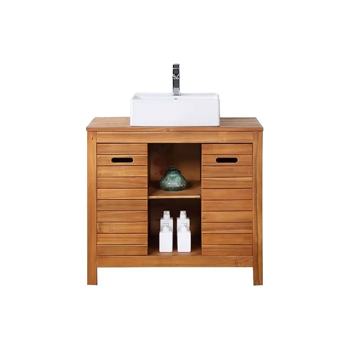 Meuble de salle de bain en bois d'acacia avec simple vasque - 90 cm - PULUKAN