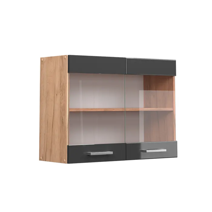 Vicco Meuble de cuisine haut vitré Anthracite Haute brillance 80cm