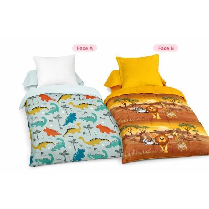 Couette Tempérée Microfibre Dinosaures / Savanah - 1 Personne 140 X 200 - Toutes Saisons - Mortreux