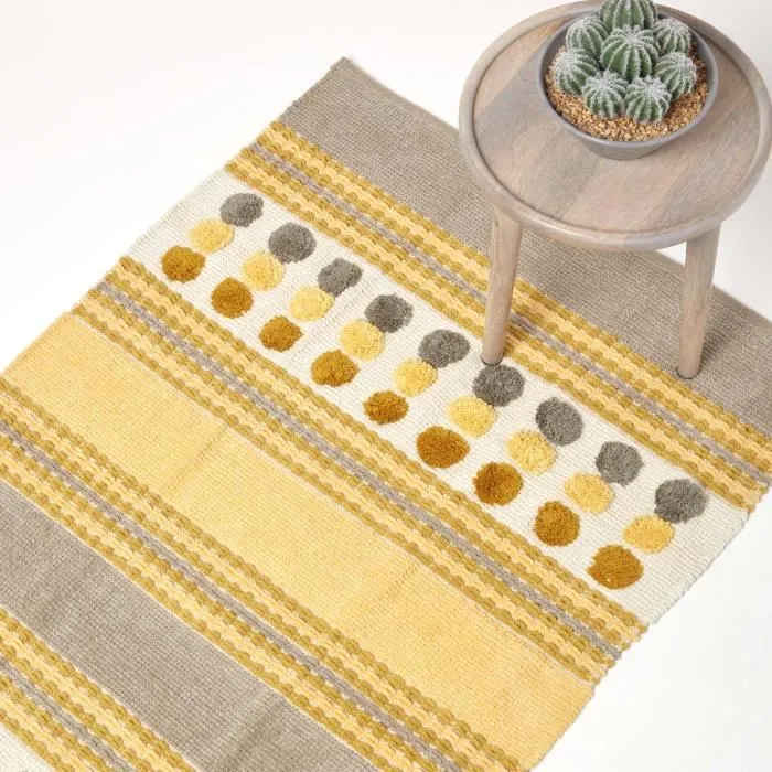 Tapis Cotton Chenille Motif Cercles Jaune Moutarde 60x100cm - Homescapes