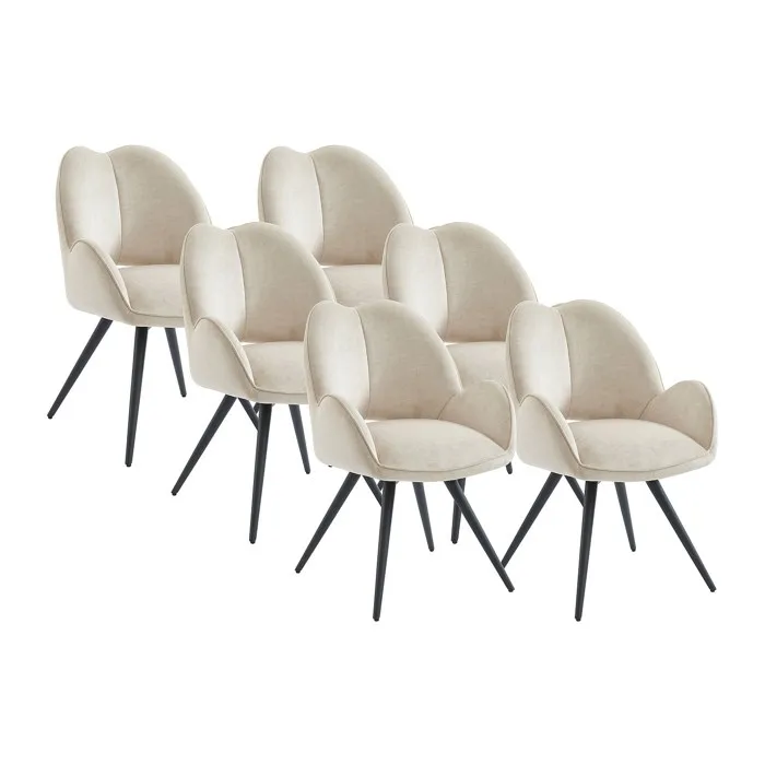 Lot de 6 chaises pivotantes avec accoudoirs en tissu et métal noir - Beige - GULSUN de Maison Céphy