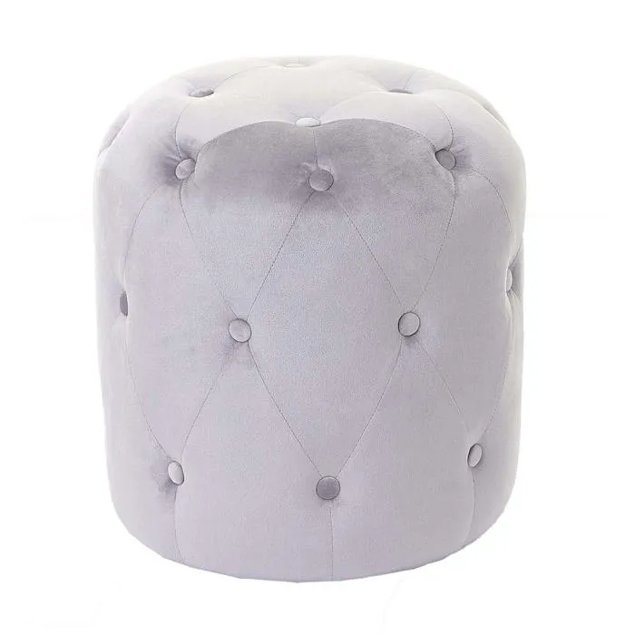 Tabouret Pouf Capitonné 42x39cm Velours Gris Clair 04_0005335