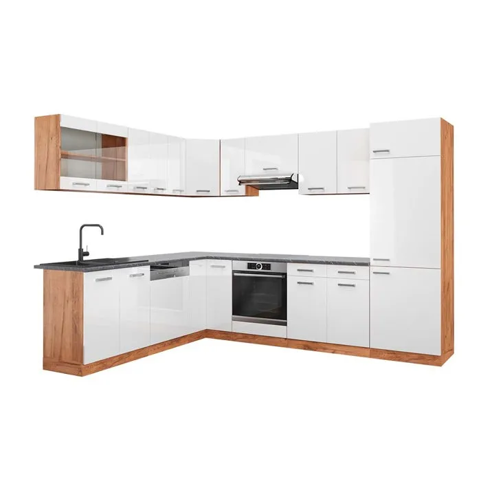 Vicco Cuisine en angle Blanc Haute brillance/Chêne de force doré 287 x 227 cm, PT Anthracite